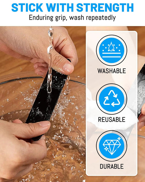 Person washing Reusable Rug Grippers Set For Hardwood Floors And Carpet Thin Yet Highly Adhesive Removable Rug Tape