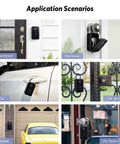 Wireless Key Lock Box With App Access And Bluetooth Ekey Dope Biometric Lockbox on door and gate showcasing various uses.
