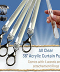 Clear Acrylic Curtain Pull Wand 36 Inch Set Of 4 Durable Drapery Pull Rods With Heavy Duty Lobster Hooks For Easy Curtain Opening And Closing Transparent Impact Resistant Window Treatment Accessory, 4-pack with rings
