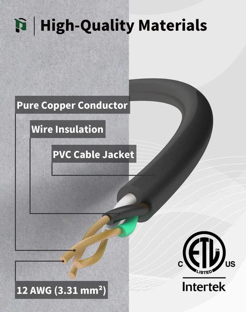 Cutaway view of 25ft Heavy Duty Outdoor Extension Cord With 3 Outlets, 12 Gauge 3 Prong Waterproof Cable showing copper conductor.
