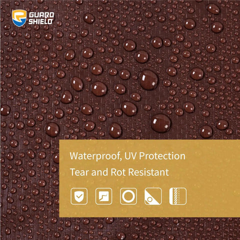 Heavy Duty Outdoor Tarp 20x30 Feet 7Mil Brown Green Poly Cover with water droplets showcasing waterproof feature.
