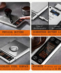 Compact Portable Coffee Scale With Timer 3kg 0.1g High Precision Espresso Scale Rechargeable Auto Tare 3 Timing Modes 4 Unit Options Smart Water Flow Perfect For Home Baristas And Outdoor Brew Sessions Orange with USB-C cable and physical buttons