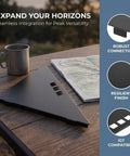 Folding Table Corner Brackets For Camping In Stainless Steel, 90 Degree Triangle Connection Plates on a wooden table