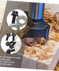 Top Mounted Router Bit Bearings Kit for Woodworking Milling Cutters Replacement Ball Bearings Guide Id Od Pro Grade Steel Construction for Low Noise DIY Friendly Install shown on wood surface with shavings.