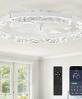 24 Inch Ceiling Fan With LED Lights And Smart App Remote Flush Mount Design Provides Legit Wide Airflow For Bedrooms And Living Rooms Straight Up Smooth Daily Cooling in a modern living room setting.