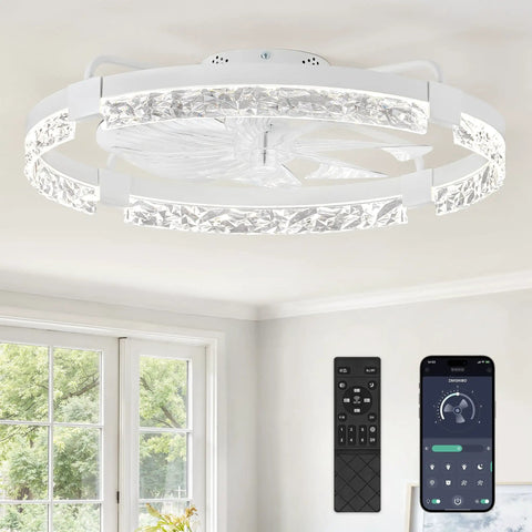 24 Inch Ceiling Fan With LED Lights And Smart App Remote Flush Mount Design Provides Legit Wide Airflow For Bedrooms And Living Rooms with remote control