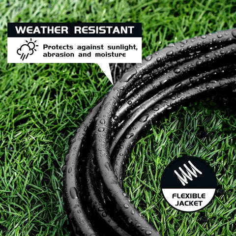 Outdoor Extension Cord 10 Ft 16/3 SJTW Black Heavy Duty Cable With Grounded 3 Prong Plug For Weatherproof Power To Christmas Lights