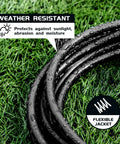 Durable Outdoor Extension Cord 30 Foot 16/3 SJTW With Grounded 3 Prong Plug on grass showcasing weather resistance.