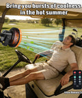 Magnetic Golf Cart Fan With Rechargeable Portable Build And Top Notch Airflow To Keep You Crisp Out On The Links mounted inside a golf cart.