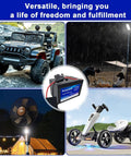 12V 15Ah LiFePO4 Battery With BMS in use with power wheels, camping gear, fan, and go-kart, showcasing versatility and durability.