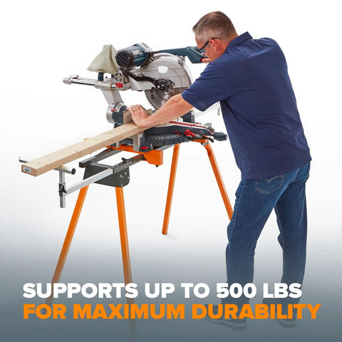 Universal Miter Saw Stand With Quick Release Tool Mounting System Built Tough Portable Stand Supports Up To 500 Lbs 34 Inch Height With Outriggers Extending To 114 Inches Fits 12 Inch Saws PM4000