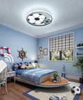 Cool Soccer Ball LED Ceiling Light For Kids Room And Bedroom installed above a nautical-themed children's room