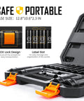 Half Inch Drive Deep Impact Socket Set 19-Piece Workhorse Cr-V Steel in portable case with lock design and label slots.