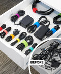 Self-Gripping Cable Ties Set, Multi-Color 40 Pack, Reusable Hook And Loop Cable Wraps For Cord Management, organized desk drawer