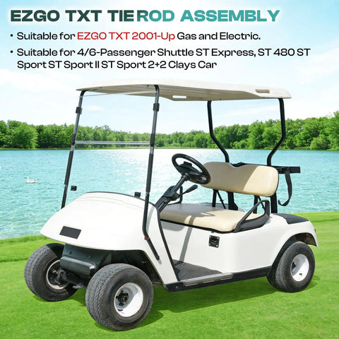 Beefed Up Heavy Duty Golf Cart Tie Rod Assembly For TXT 2001 And Up Gas And Electric, Aluminum Alloy Tie Rod Ends, Replacement Steering Linkage For EZGO TXT Carts, OEM Style 70876-G02 70902-G01 70902-G02 on EZGO TXT golf cart