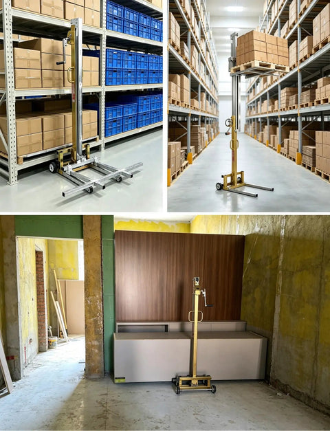 Heavy Duty Portable Lift Trolley With Manual Winch And Forks, Ultimate 80kg Material Handler For Warehouse Moving in action.
