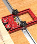 Close-up of heavy duty table saw roller stand with aluminum alloy construction and dual wheel bearing roller for pro woodworking use.