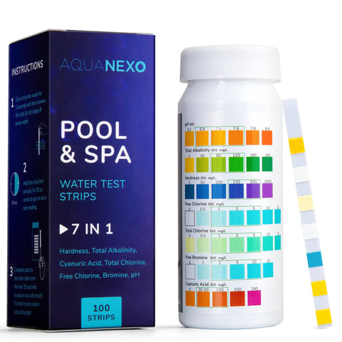 All In One 100 Pack Pool Test Strips 7 In 1 For Pools Spas Paddling Pools Water Tester For PH Chlorine Bromine Alkalinity CYA
