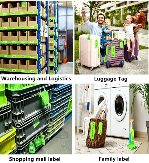 Large 50 Pack Plastic Shipping Tags With Metal Insert Lock 4x3.2 Inch Waterproof used on luggage, crates, and household items.