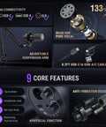 Dynamic USB XLR Podcast Microphone Kit With Boom Arm For PC And Mixer, showing features like dual connectivity and anti-vibration.