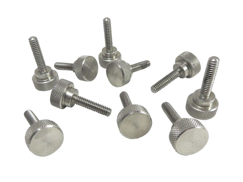 Ten Pack 8-32 Thumb Screws 303 Stainless Diamond Knurled With Straight Shoulders And Flat Tips Right Hand Threads Uncoated
