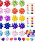 100 Pcs Bright Bows And Ribbon Assortment Set For Gift Wrapping With 80 Self Adhesive Bows And 20 Curling Ribbon Rolls In 10 Colors
