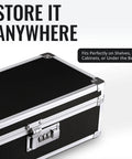 Black Locking Medicine Storage Box With Combination Lock For Safe Med Storage, First Aid And Pill Organization, shown from the side