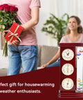 Analog Weather Station With Galileo Thermometer And Quartz Clock In Gold Finish Dope Barometer And Hygrometer Indoor Outdoor Home Decor Gift For Family Or Friends with gift in background