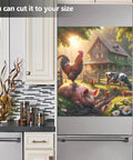 Magnetic Door Cover For Appliances 26 By 23 Inches, Rustic Farmhouse Rooster Pig And Cow Scene, Peel And Stick Refrigerator Decal