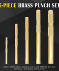 Five-Piece Brass Drift Punch Set Non Marring One Quarter Inch Three Eighths Inch One Half Inch Five Eighths Inch Three Quarters Inch