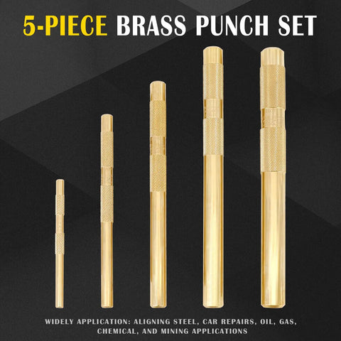 Five-Piece Brass Drift Punch Set Non Marring One Quarter Inch Three Eighths Inch One Half Inch Five Eighths Inch Three Quarters Inch