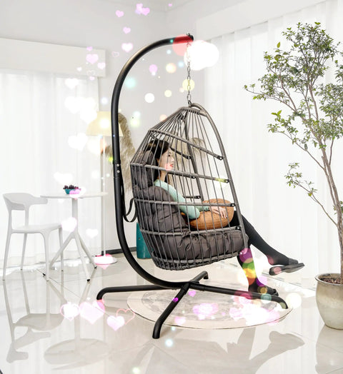 Heavy Duty Hanging Egg Chair Stand For Patio With C Stand Chain And Hook No Fuss Easy Setup 360 Degree Rotation 440 Lb Capacity