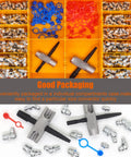 SAE and metric grease fitting replacement kit in orange organizer with blue/red caps and two metal grease guns