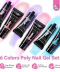 Hema-Free Poly Gel Nail Kit: No Base Needed, 6 Shimmer Colors For Long-Lasting Nail Extensions, Iridescent Peach Pink Blue Purple