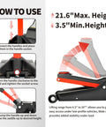 5 Ton Low Profile Hydraulic Floor Jack With Dual Piston Quick Lift Pump Heavy Duty Steel Lift usage instructions and height range