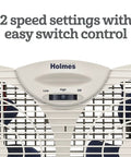 Close-up of Manual Window Fan With Dual 3 Blade Fans Reversible Intake And Exhaust Multispeed Control with settings