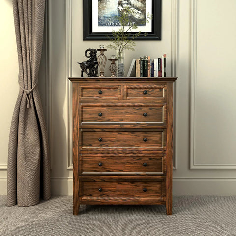 Wooden dresser with 10 Pack Black Round Mushroom Cabinet Knobs For Dresser And Drawer 1.5 Inch Diameter in a cozy room setting.