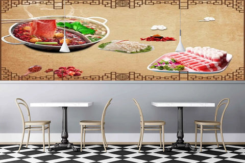 High Definition 3D Wall Covering Showcasing A Flavorful Meat Herb Roll Spice Print To Seriously Level Up Your Cafe Or Restaurant Digs With Bold Commercial Style And A Fresh Vibe Across A Generous 17 By 16 Foot Surface.