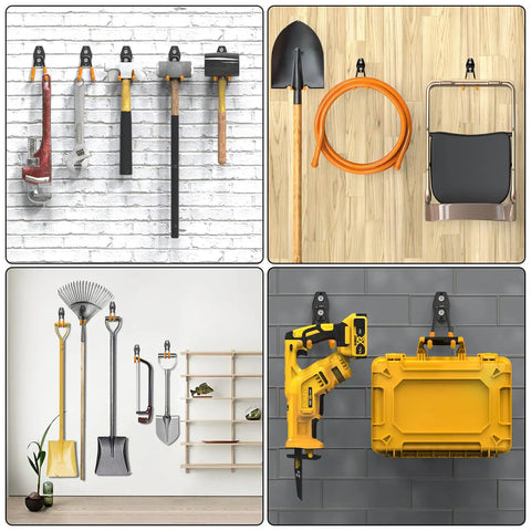 Heavy Duty Garage Wall Hooks 31 Pack Anti Slip PVC Coated Steel Wall Mount Organizer for tools and gear, 77 lb capacity, orange.