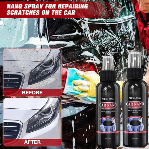 Car Nano Paint Coating Kit 120ml Plus 100ml Water Displacement Scratch Repair Spray application and results on car