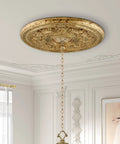 Vintage Gold Leaf Ceiling Medallion With Dope Gilded Accents Hand Applied Finish 22.5 Inch Diameter in elegant room decor