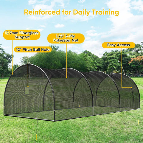Backyard Ready Baseball And Softball Batting Cage With Enclosed Net, 12x12 Pitching Hole, Fiberglass Pole, for 30x13x9 ft Practice