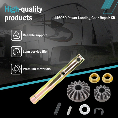 Power Landing Gear Repair Kit For 5th Wheel RV Follow Leg Replacement, components displayed with RV background