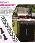 Locking pin and spring kit with four M6 bolts for Blackstone griddles; coiled spring and mounting bolts shown beside a gas grill.