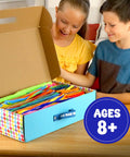 DIY Arts And Crafts Starter Kit Mega Box With Pounds Of Craft Supplies For Kids Ages Four Through Twelve, open box with supplies