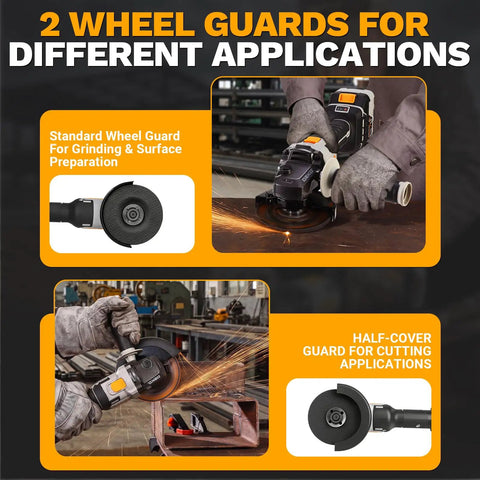 Badass 4 5 Inch Cordless Angle Grinder With 20V Brushless Motor And Dual Batteries Plus Charger with wheel guards for grinding and cutting.