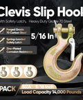 Top Shelf Heavy Duty Grade 70 Steel Clevis Slip Hooks With Secure Safety Latch 5/16 Inch Chain Hook Set showing forged steel design.