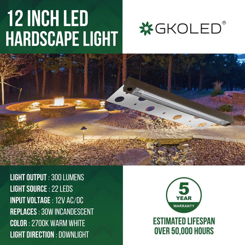 12 Inch LED Hardscape Lighting Kit for Paver Walls and Steps Low Voltage 12V AC DC 22 LED Chips with Outdoor Scene