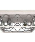 Gablecrest 2-Light Distressed White Flush Mount Ceiling Light, dimmable, square fixture in durable steel construction, bottom view