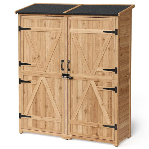Outdoor Storage Cabinet With Waterproof Roof And Double Lockable Doors Garden Shed With Two Removable Shelves Spacious Wooden